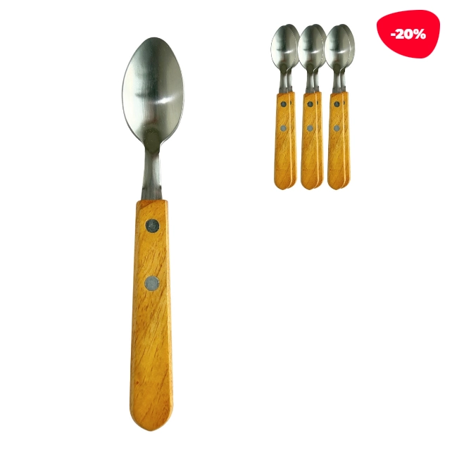 CUCHARAS DE TÉ ACERO INOXIDABLE Y MADERA 6 UNID - 1