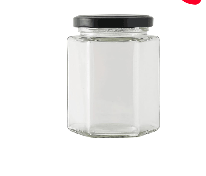 FRASCO DE VIDRIO HEXAGONAL CON TAPA ALUMINIO NEGRO 500ML - 1