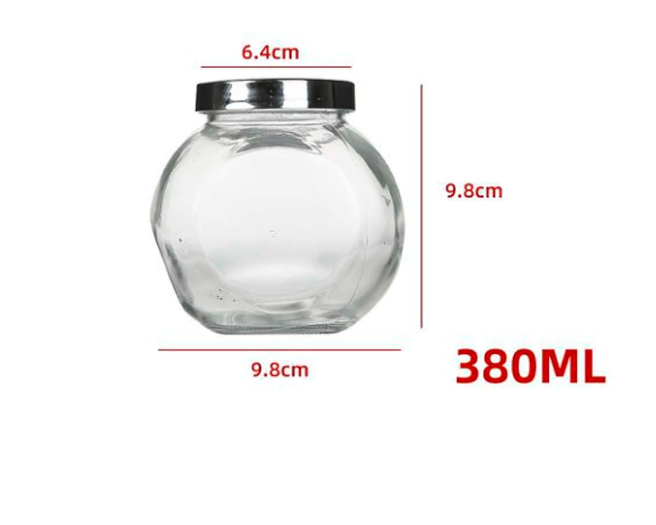 FRASCO DE VIDRIO CON TAPA ALUMINIO DISEÑO REDONDO 380ML - 1