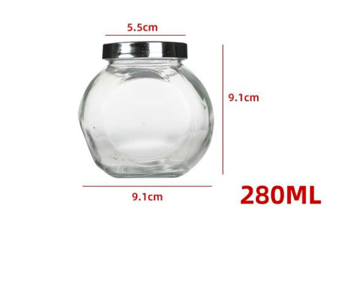 FRASCO DE VIDRIO CON TAPA ALUMINIO DISEÑO REDONDO 280ML - 1