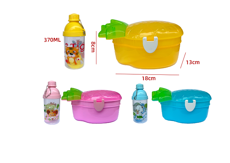 ENVASE LONCHERA PIÑA CON BOTELLA 8X18X13CM 370ML - 1