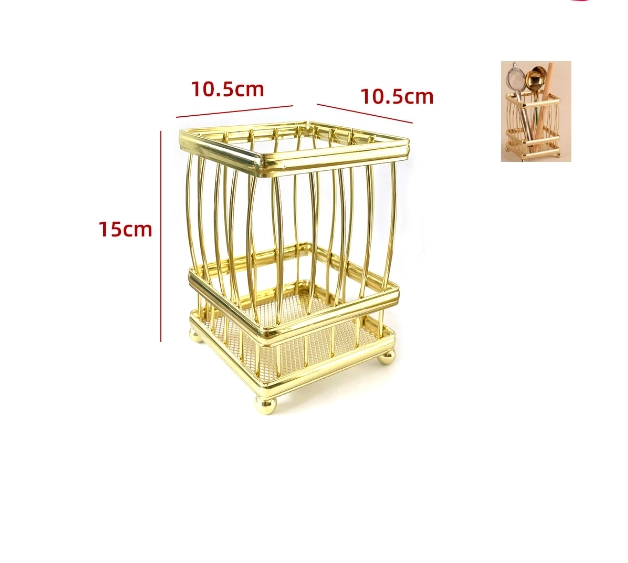 ORGANIZADOR DE CUBIERTOS CUADRADO COLOR DORADO 10.5X10.5X15CM - 1