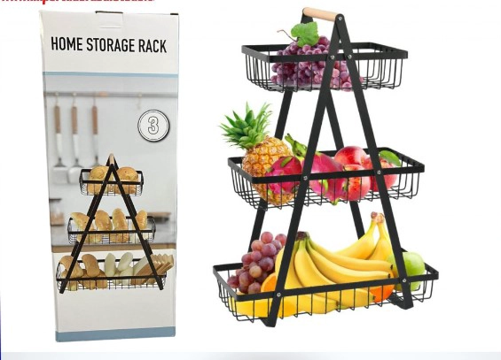 CESTA METÁLICA DE 3 NIVELES FRUTAS Y MULTIUSOS - 1