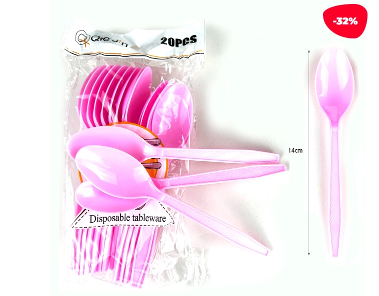 CUCHARA PLASTICA DESECHABLE TRANSPARENTE 20PCS - 1