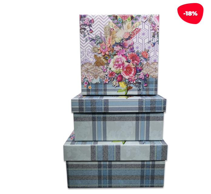 SET 3 CAJAS REGALO FLORES FONDE CUADROS - 1