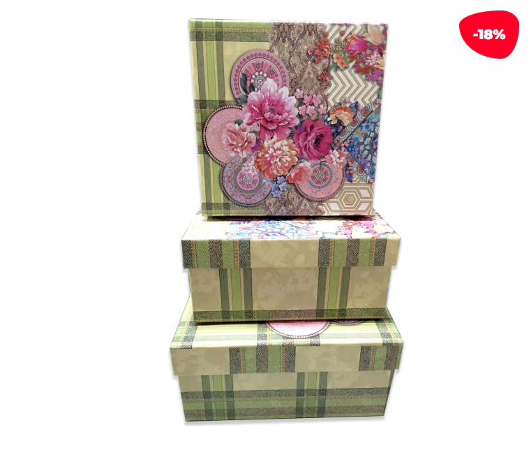 SET 3 CAJAS REGALO DISEÑO FLORES CON FONDO CUADROS - 1