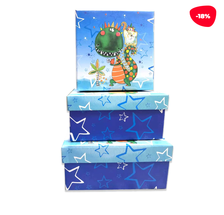 SET 3 CAJAS REGALO DISEÑO DINOSAURIO FONDO AZUL - 1