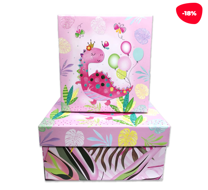SET 3 CAJAS REGALO DISEÑO DINOSAURIO FONDO ROSADO - 1