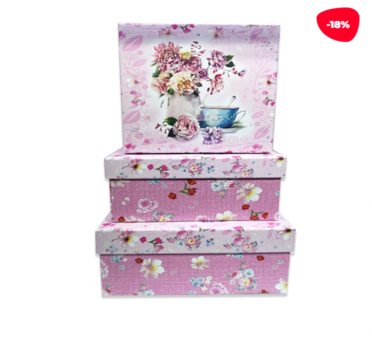 SET 3 CAJAS REGALO DISEÑO FLORES FONDO ROSADO - 1