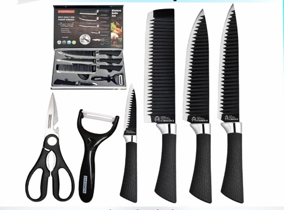 KIT SET DE CUCHILLOS JUEGO COCINA MANGO ANTIRRESBALANTE NEGRO - 1