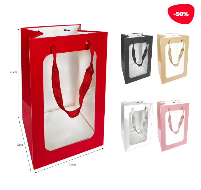 BOLSA REGALO VENTANA TRANSPARENTE 25X18X13CM 12UNID - 1