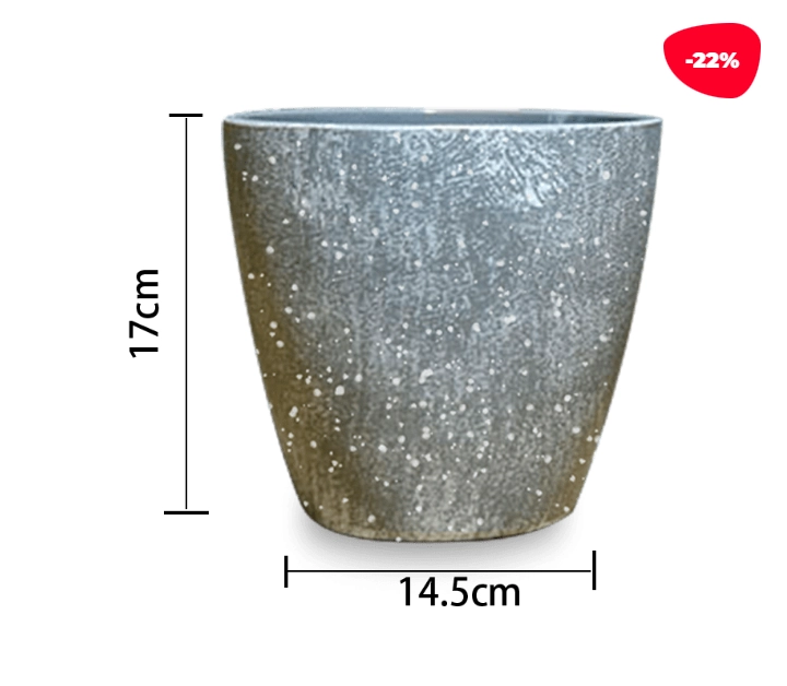MACETERO PLASTICO CILINDRO JASPEADO GRIS/BLANCO 17X14.5CM - 1