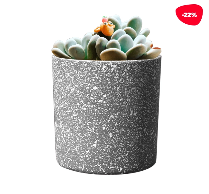 MACETERO PLASTICO CILINDRO JASPEADO GRIS 14.5X13.5X14CM - 1