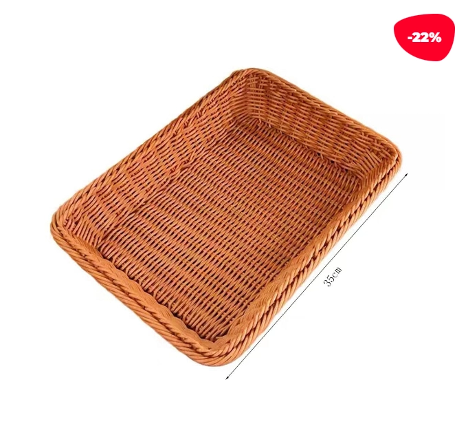 CANASTO ORGANIZADOR PLÁSTICO APARIENCIA MIMBRE RECTANGULAR 35X25X7CM - 1