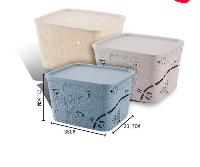 CESTA ORGANIZADORA PLASTICO CON TAPA ABERTURAS 22.2X35X30.7CM - 1