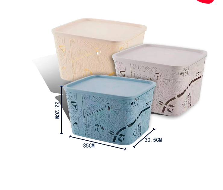 CESTA ORGANIZADORA PLASTICA CON TAPA ABERTURAS 22.2X35X30.5CM - 1