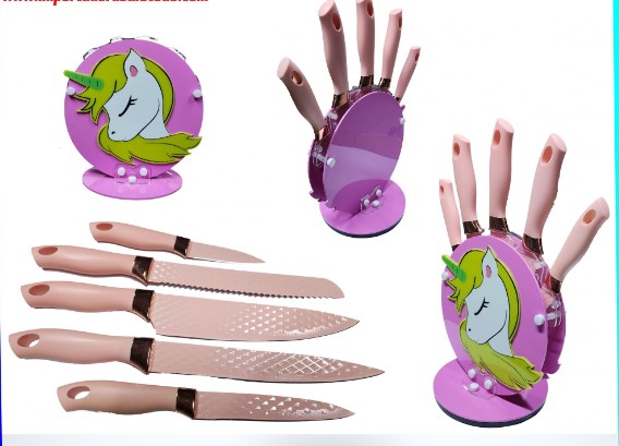 SET CUCHILLERÍA 6 PZAS DE COCINA DISEÑO UNICORNIO - 1