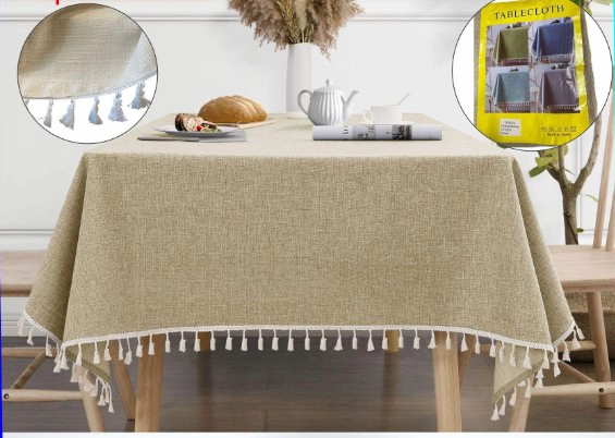 MANTEL RECTANGULAR DE TELA PARA MESA DE COMEDOR BEIGE - 1