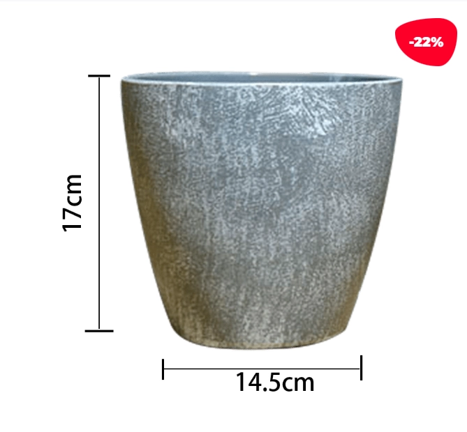 MACETERO PLASTICO CILINDRO JASPEADO GRIS 17X14.5CM - 1