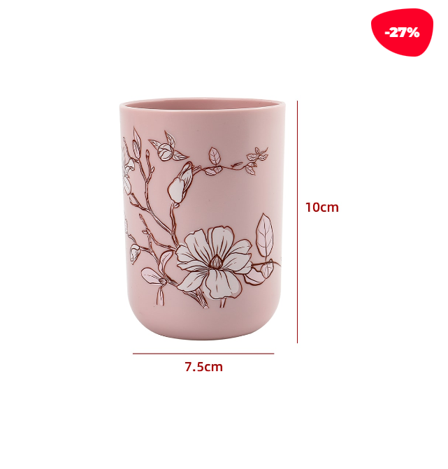 VASO DE BAÑO CILINDRO ESTAMPADO FLOR DE DURAZNO 10X7.5CM - 1