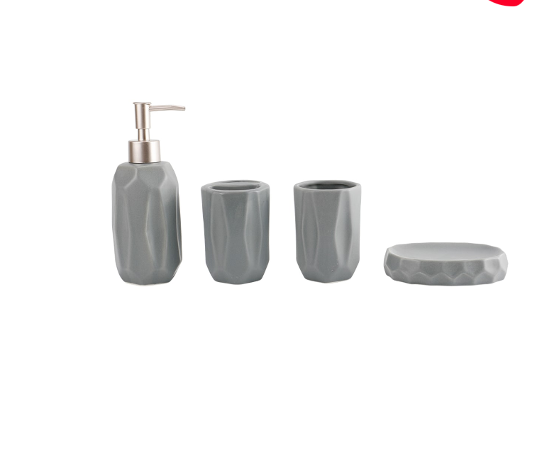 SET DE BAÑO GRIS CERAMICA 4 PIEZAS - 1