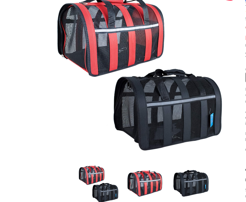 BOLSO TRANSPORTADOR MASCOTAS PORTATIL MALLA 42X26X27 CM - 1