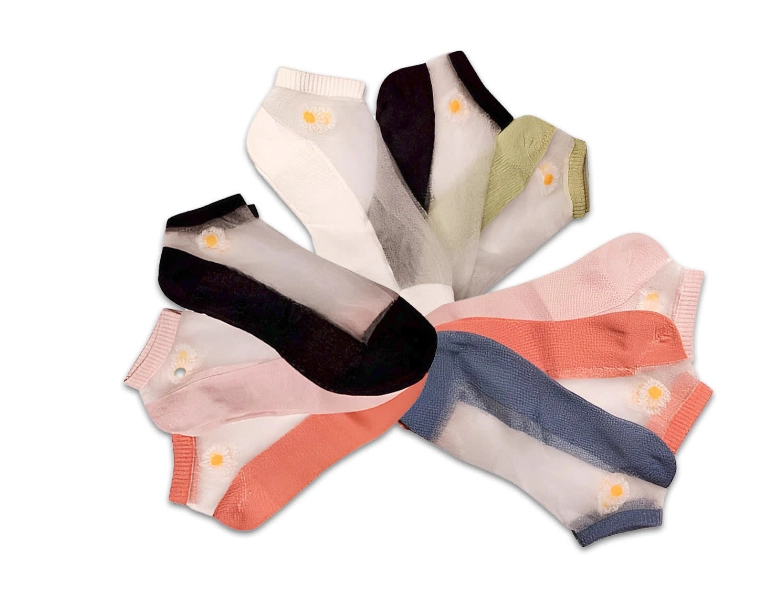 CALCETINES DE MUJER CORTE TOBILLO ENCAJE DISEÑO FLOR | 12 UNID - 1