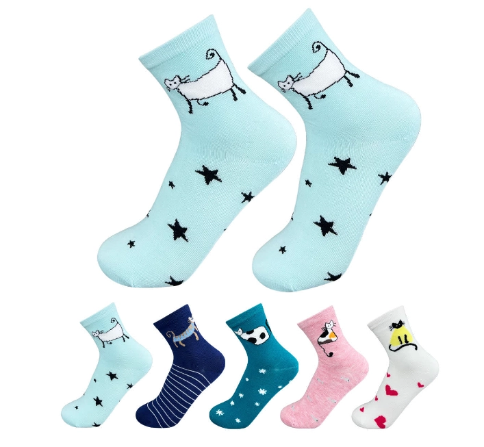CALCETINES DE MUJER DISEÑO GATO/ESTRELLA/CORAZON | 12 UNID - 1