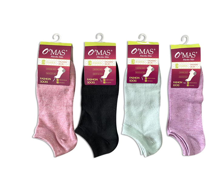 PACK X3 CALCETINES MUJER LISO CORTE TOBILLO 12 UNID - 1