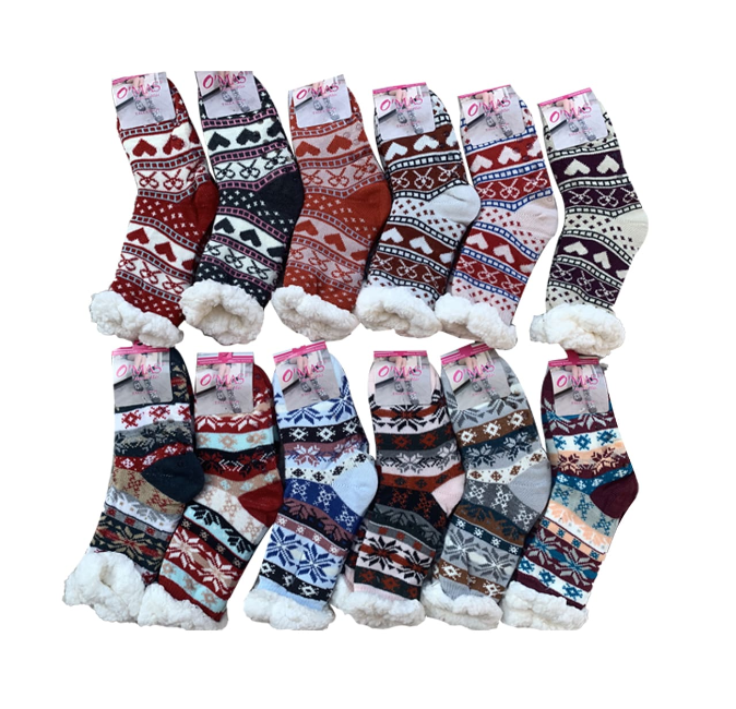 CALCETINES MUJER PANTUFLAS CON CHIPORRO DISEÑOS SURTIDO 12 UNID - 1