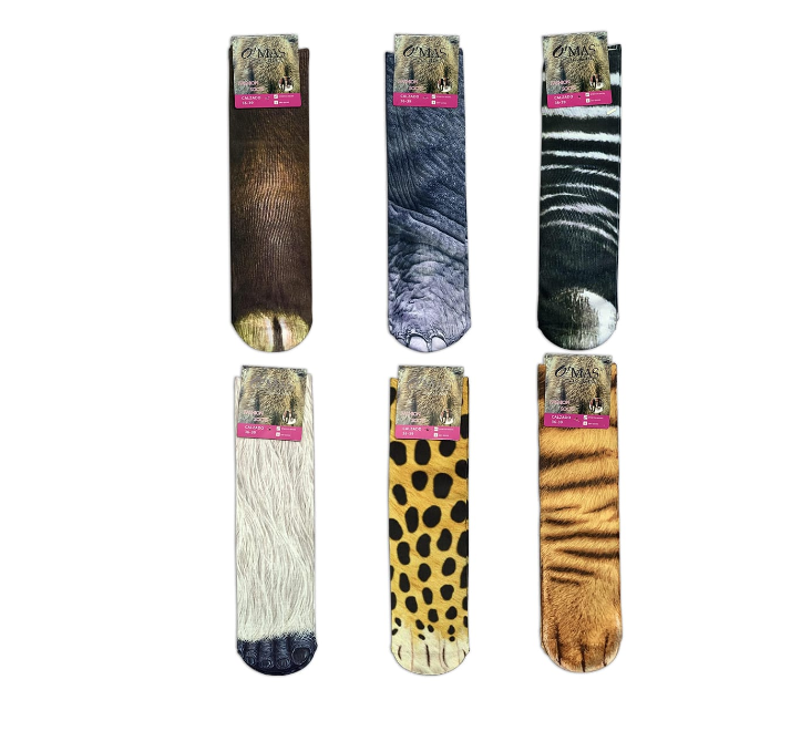 CALCETINES UNISEX CON DISEÑO DE PATA DE TIGRE 12 UNID 36-39 - 1