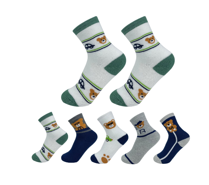 CALCETINES ALGODÓN NIÑO MULTICOLOR DISEÑO OSO TOALLA 9-12 AÑOS 12 UNID - 1