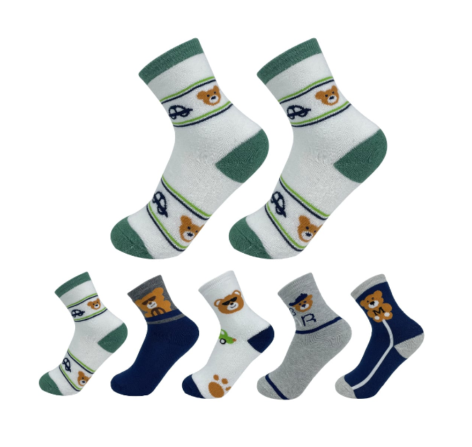 CALCETINES ALGODÓN NIÑO MULTICOLOR DISEÑO OSO TOALLA 6-9 AÑOS 12 UNID - 1