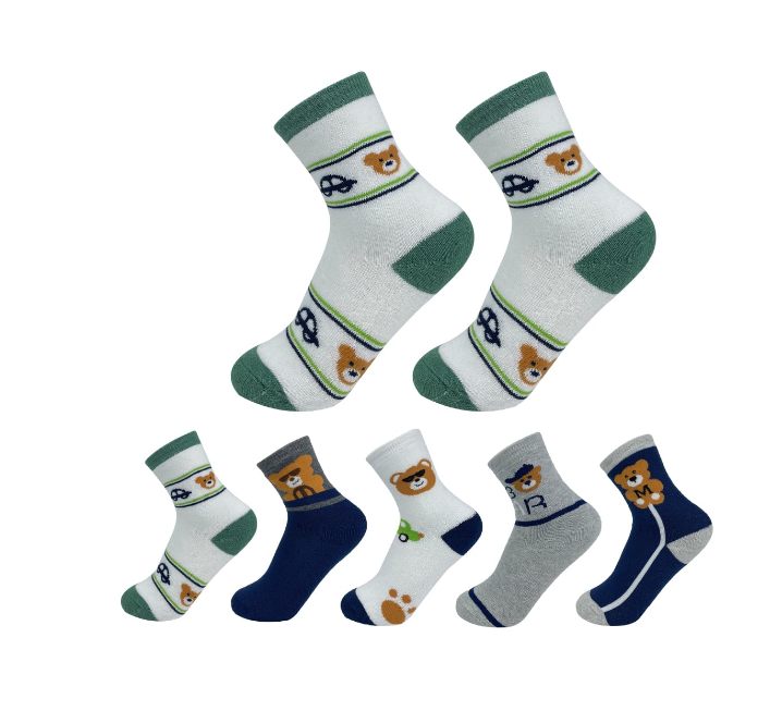 CALCETINES ALGODÓN NIÑO MULTICOLOR DISEÑO OSO TOALLA 3-6 AÑOS 12 UNID - 1