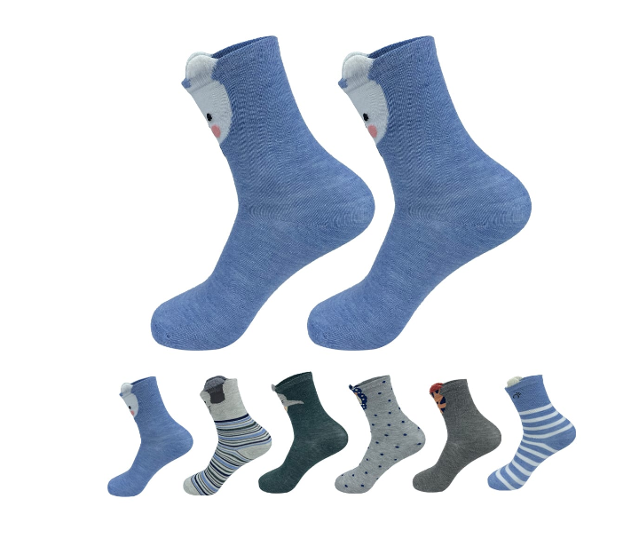 CALCETINES ALGODÓN NIÑO MULTICOLOR LISO DISEÑO ANIMALES TALLA 3-6 AÑOS 12 UNID - 1