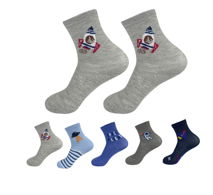 CALCETINES ALGODÓN NIÑO MULTICOLOR DISEÑOS ASTRONAUTA TALLA 6-9 12 UNID - 1