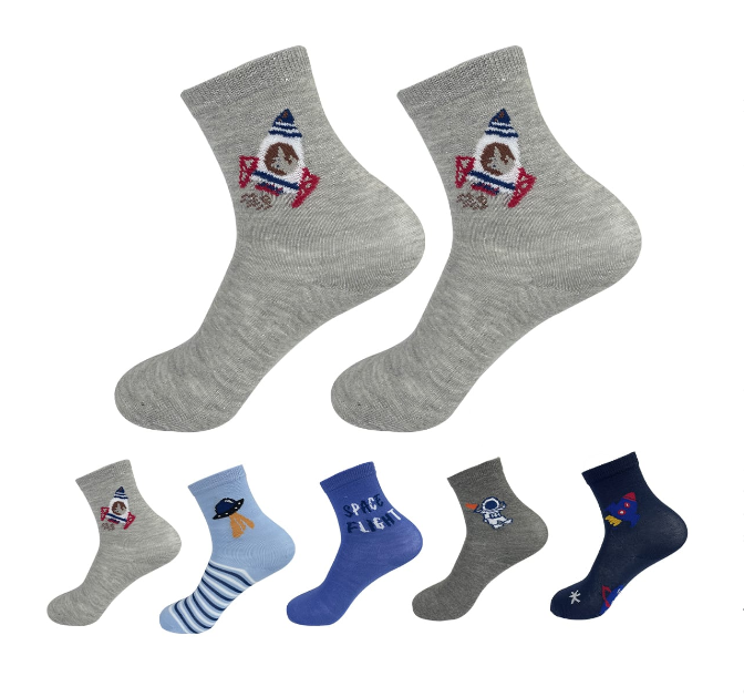 CALCETINES ALGODÓN NIÑO MULTICOLOR DISEÑOS ASTRONAUTA TALLA 9-12 12 UNID - 1