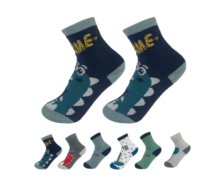 CALCETINES ALGODÓN NIÑO MULTICOLOR TOALLA ESTAMPADO DINOSAURIO TALLA 9-12 AÑOS 12 UNID - 1