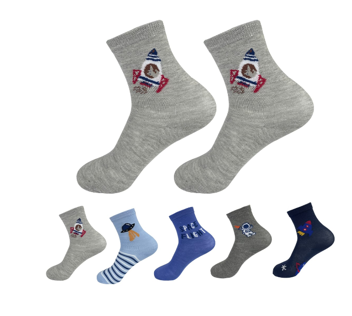 CALCETINES ALGODÓN NIÑO MULTICOLOR DISEÑOS ASTRONAUTA TALLA 3-6 12 UNID - 1