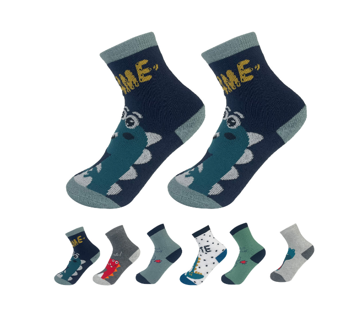 CALCETINES ALGODÓN NIÑO MULTICOLOR TOALLA ESTAMPADO DINOSAURIO TALLA 6-9 AÑOS 12 UNID - 1