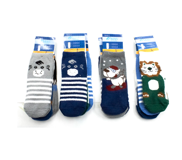 CALCETIN ALGODÓN NIÑO MULTICOLOR DISEÑO GATO Y PERRO TALLA 2 12 UNID - 1