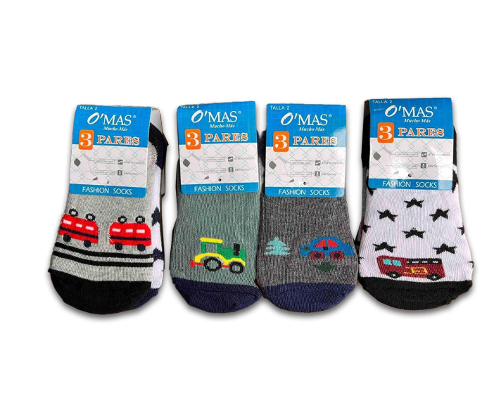CALCETINES ALGODÓN NIÑO MULTICOLOR CORTE INVISIBLE DISEÑO AUTO TALLA 6 12 UNID - 1