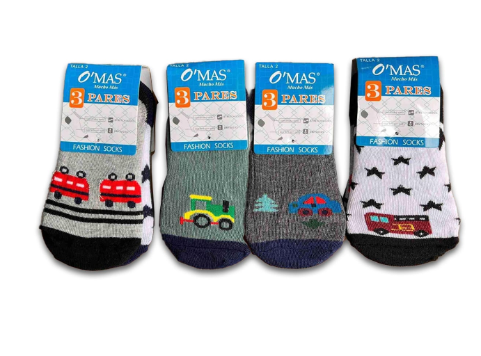 CALCETINES ALGODÓN NIÑO MULTICOLOR CORTE INVISIBLE DISEÑO AUTO TALLA 4 12 UNID - 1