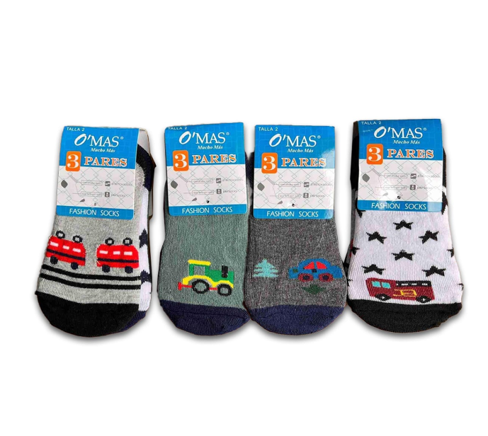 CALCETINES ALGODÓN NIÑO MULTICOLOR CORTE INVISIBLE DISEÑO AUTO TALLA 2 12 UNID - 1
