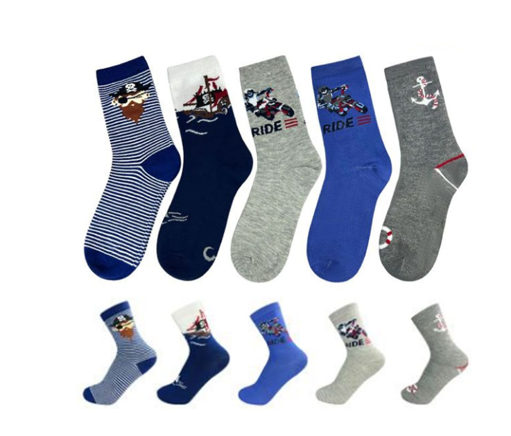 CALCETINES ALGODÓN NIÑO MULTICOLOR CORTE MEDIO PIRATAS Y MOTO TALLA 6 12 UNID - 1