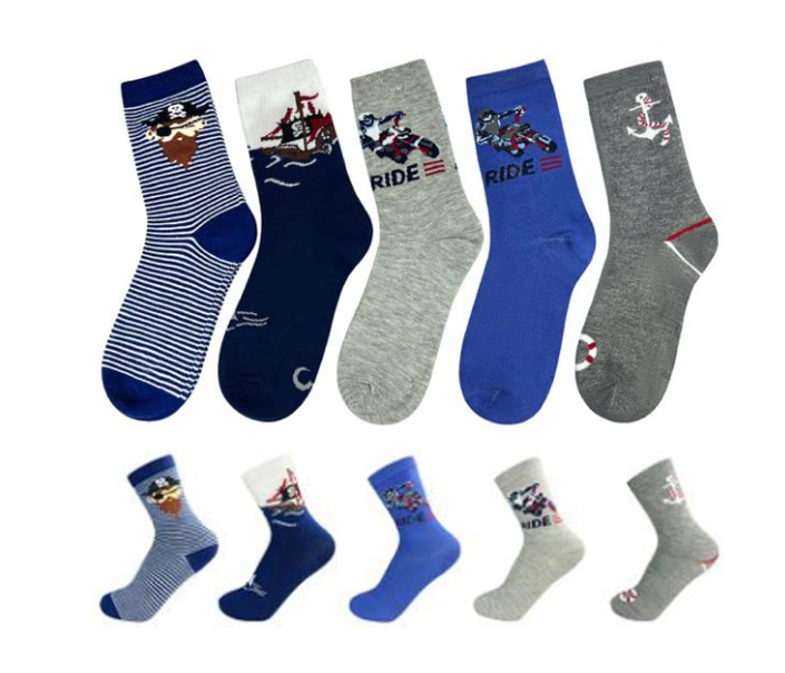 CALCETINES ALGODÓN NIÑO MULTICOLOR CORTE MEDIO PIRATAS Y MOTO TALLA 2 12 UNID - 1