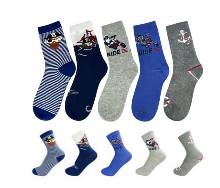 CALCETINES ALGODÓN NIÑO MULTICOLOR CORTE MEDIO PIRATAS Y MOTO TALLA 4 12 UNID - 1