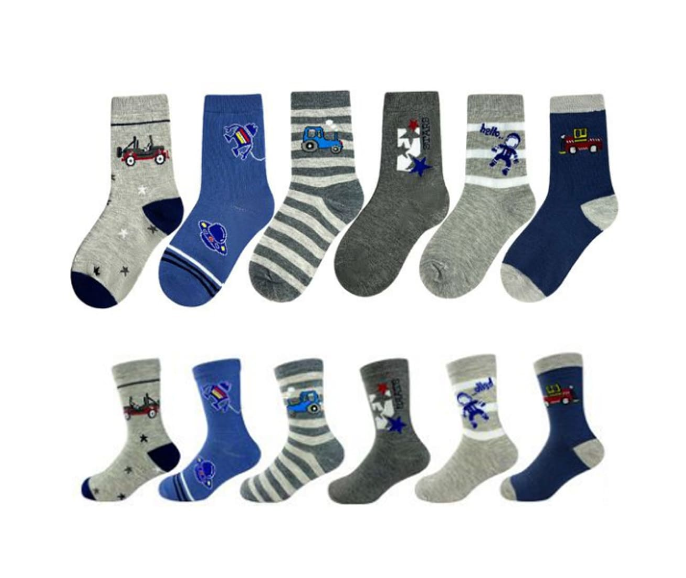 CALCETINES ALGODÓN NIÑO MULTICOLOR CORTE MEDIO ESTAMPADO SURTIDOS TALLA 2 12 UNID - 1