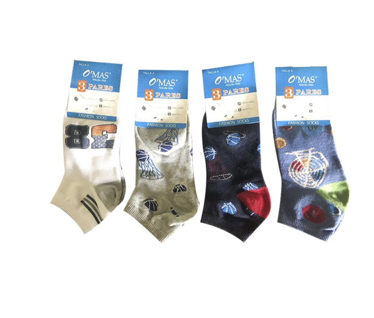 PACK 3 CALCETINES ALGODÓN NIÑO MULTICOLOR CORTE BAJO ESTAMPADO TALLA 2 12 UNID - 1
