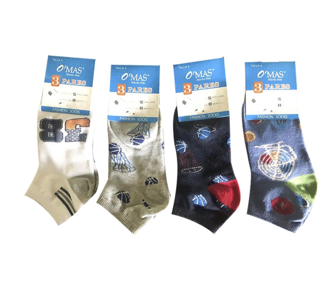 PACK 3 CALCETINES ALGODÓN NIÑO MULTICOLOR CORTE TOBILLO ESTAMPADO TALLA 2 12 UNID - 1